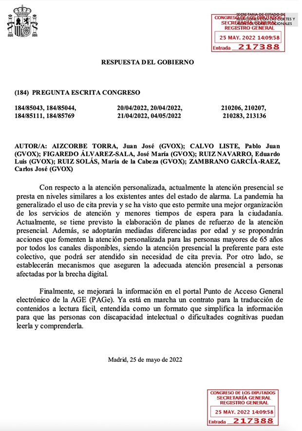 Respuesta del gobierno atención presencial Respuesta del gobierno atención presencial
