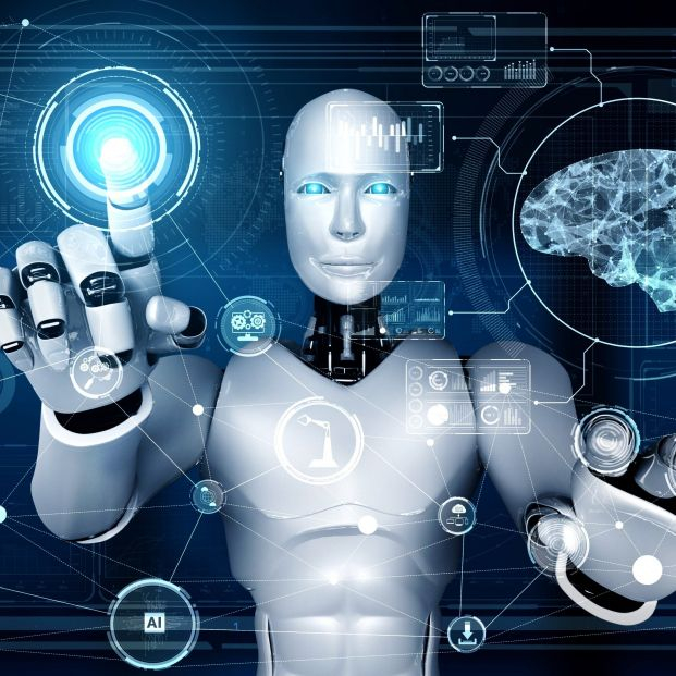 bigstock Ai Hominoid Robot Touching Vir 463626095 bigstock Ai Hominoid Robot Touching Vir 463626095