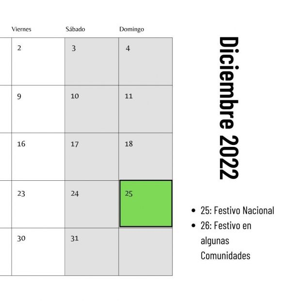 Calendario Diciembre minimalista 2022 en color blanco y negro 