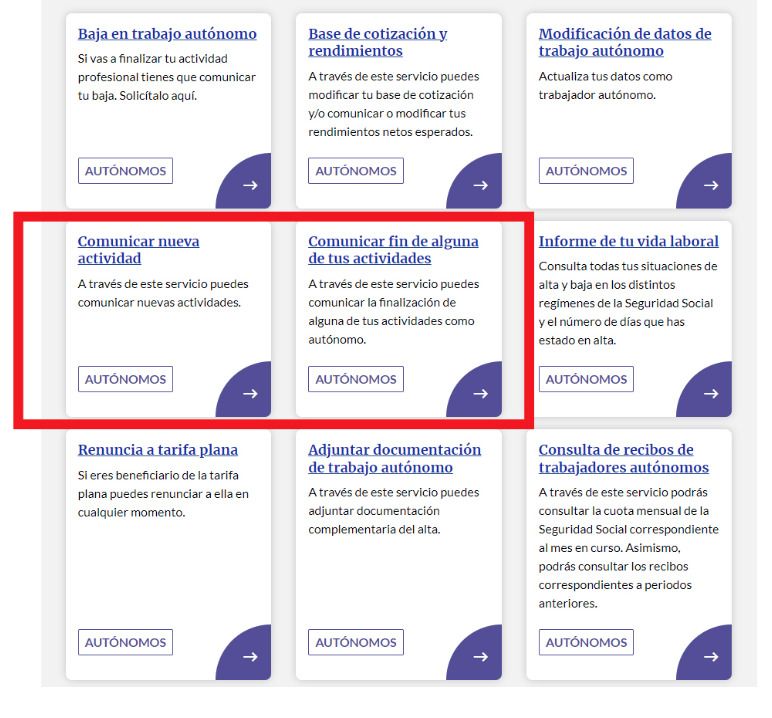 inicio y fin de actividad