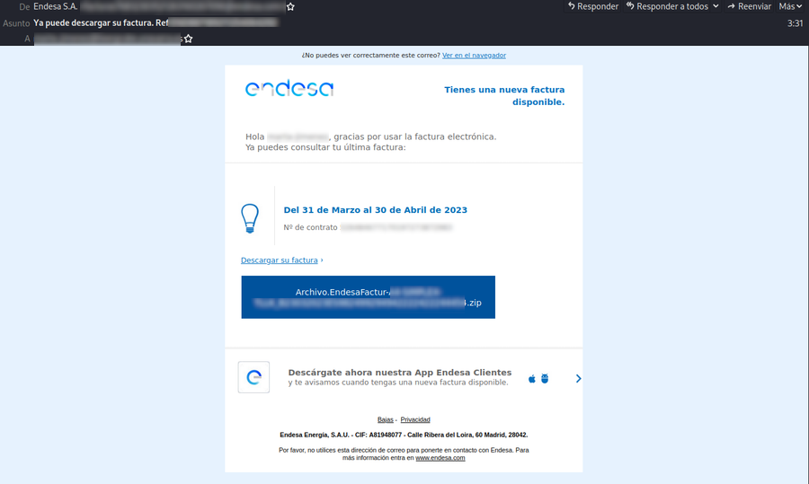 ¡Cuidado! Nuevo malware se hace pasa por Endesa (Foto: OSI) ¡Cuidado! Nuevo malware se hace pasa por Endesa (Foto: OSI)
