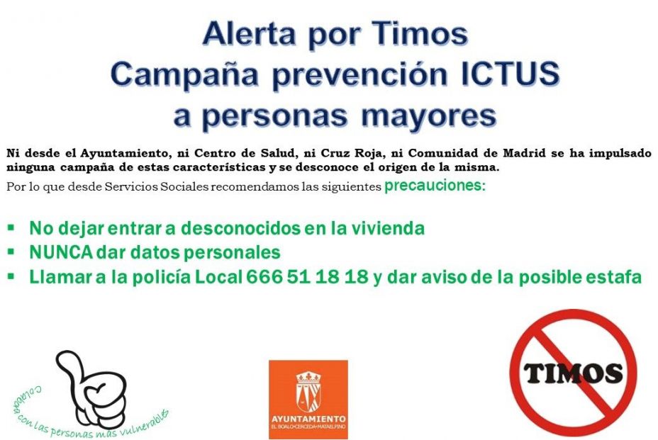 Un ayuntamiento de Madrid alerta de timos a mayores en una campaña de prevención del ictus Un ayuntamiento de Madrid alerta de timos a mayores en una campaña de prevención del ictus