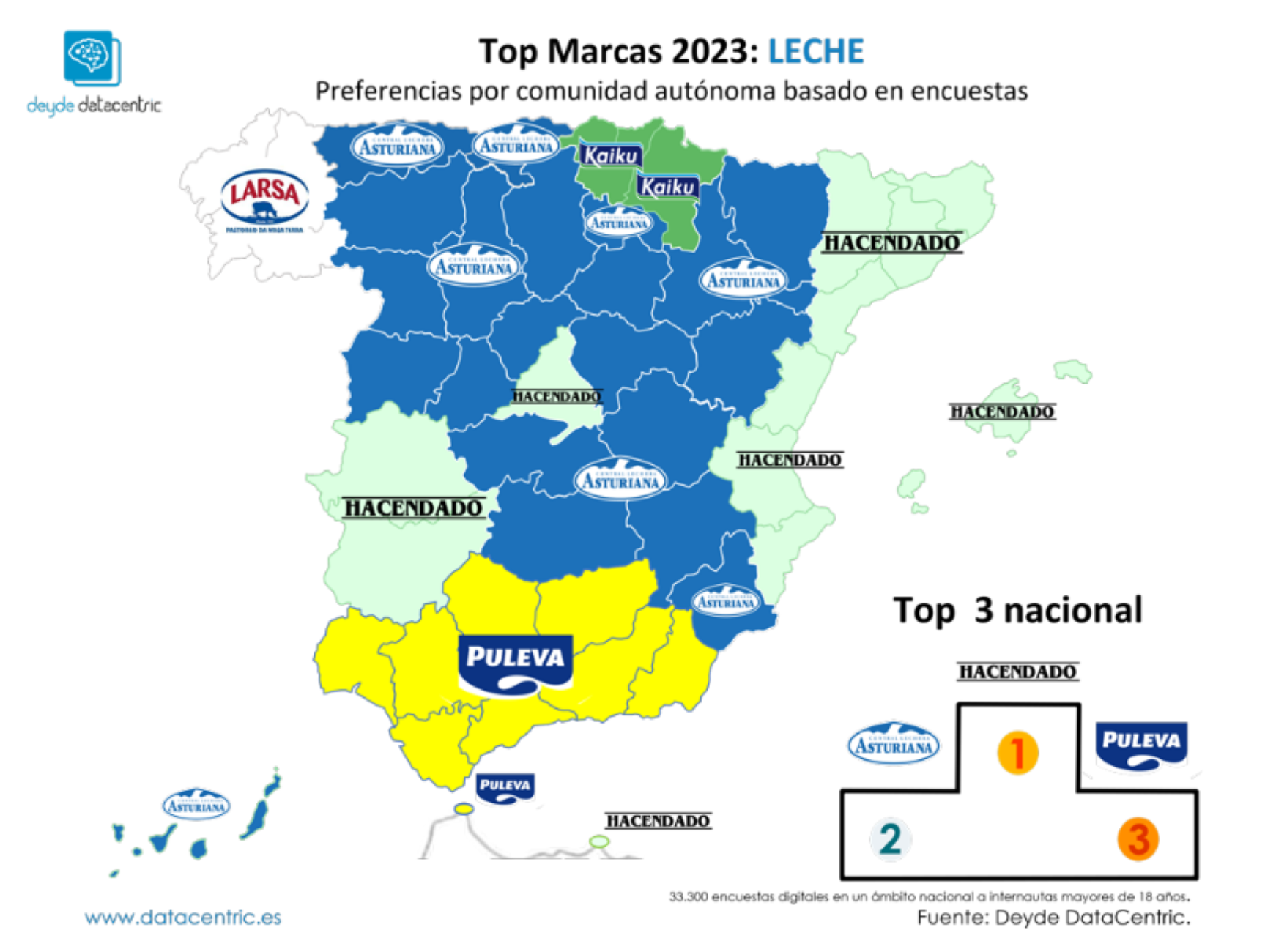 Mapa de las marcas favoritas de leche en España 2023 Mapa de las marcas favoritas de leche en España 2023