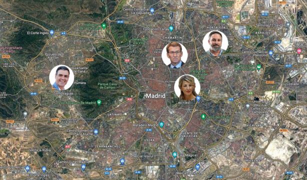 Sánchez, Feijóo, Díaz y Abascal: ¿dónde viven los candidatos del 23J?