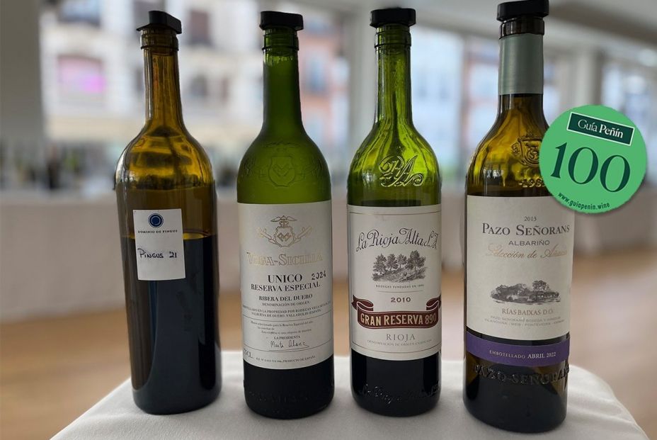 La Guía Peñín da 100 puntos a tres icónicos tintos y, por primera vez, a un blanco