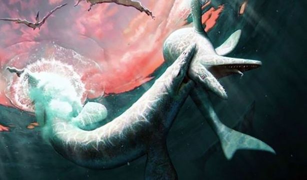 EuropaPress 5544394 reconstruccion dos mosasaurios jormungandr walhallaensis luchando