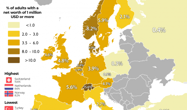 ¿Cuáles son los países con más personas ricas en Europa?