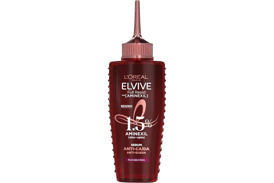 El sérum anti-caída ‘Elvive Full Resist’, de L’Oréal Paris, contiene un 1,5% de aminexil, cafeína y arginina (15 €). El sérum anti-caída ‘Elvive Full Resist’, de L’Oréal Paris, contiene un 1,5% de aminexil, cafeína y arginina (15 €).