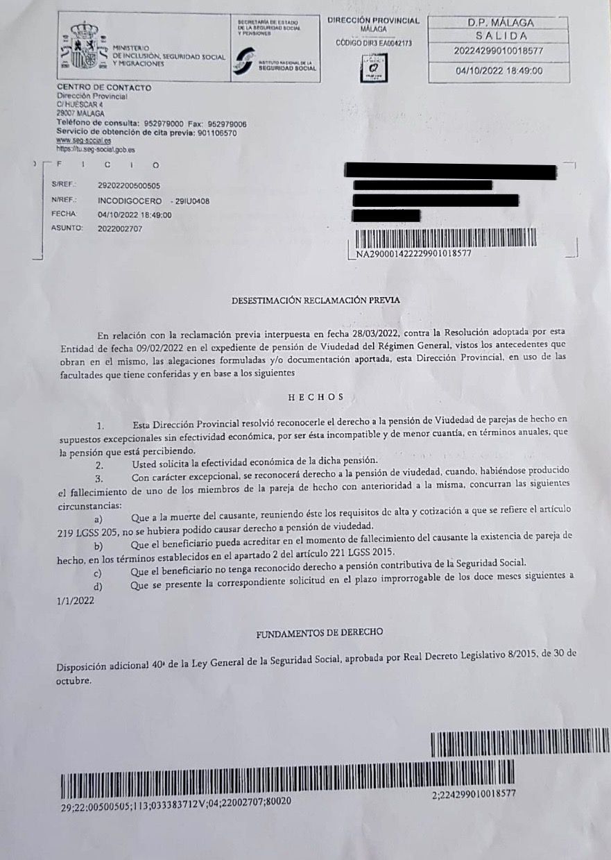 Desestimacion viudedad Rosa