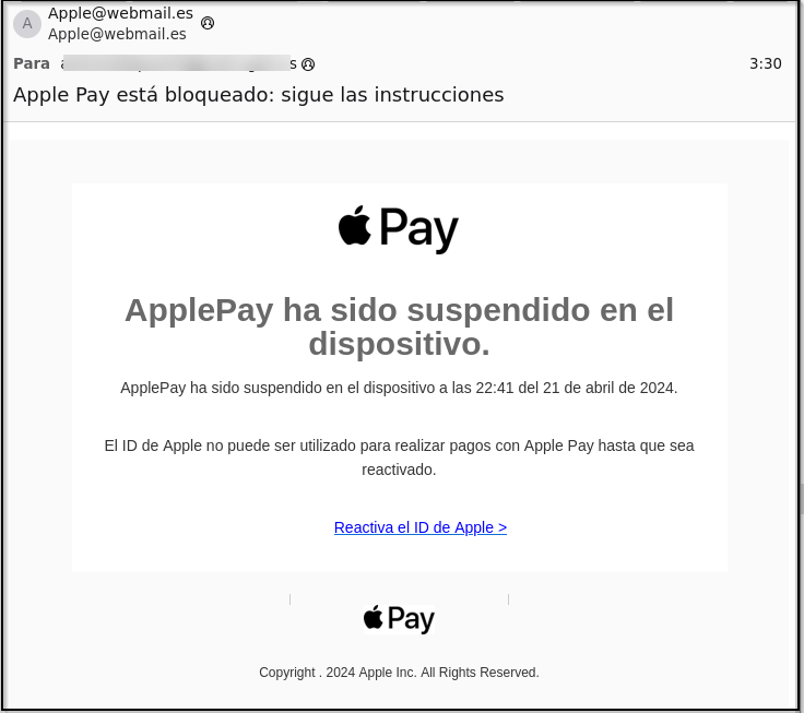 Alerta de nueva estafa en la que suplantan la identidad de Apple (INCIBE)