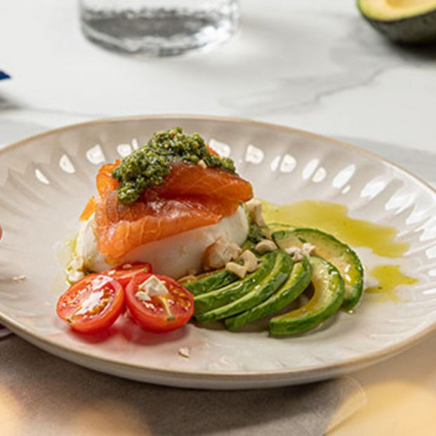 Mozzarella fresca con salmón y pesto. Fuente: Mercadona Mozzarella fresca con salmón y pesto. Fuente: Mercadona