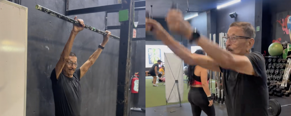 TikTok (@tashsmith.s). El "abuelito crossfitero" haciendo sus entrenamientos 