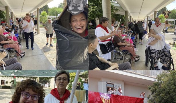 Sanfermines en la residencia de mayores con chupinazo y encierro