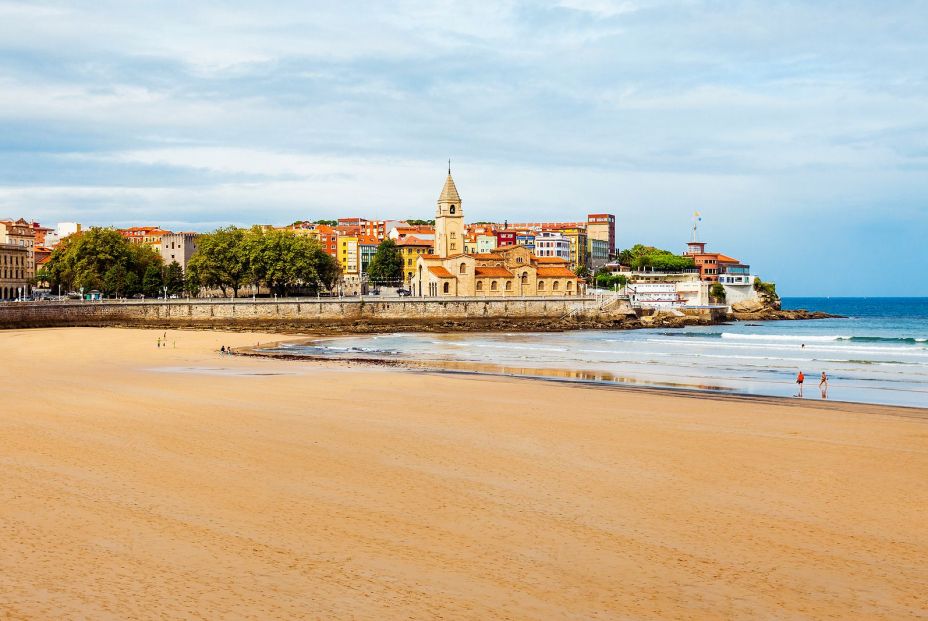 bigstock Gijon Beach Aerial View In The 412727416