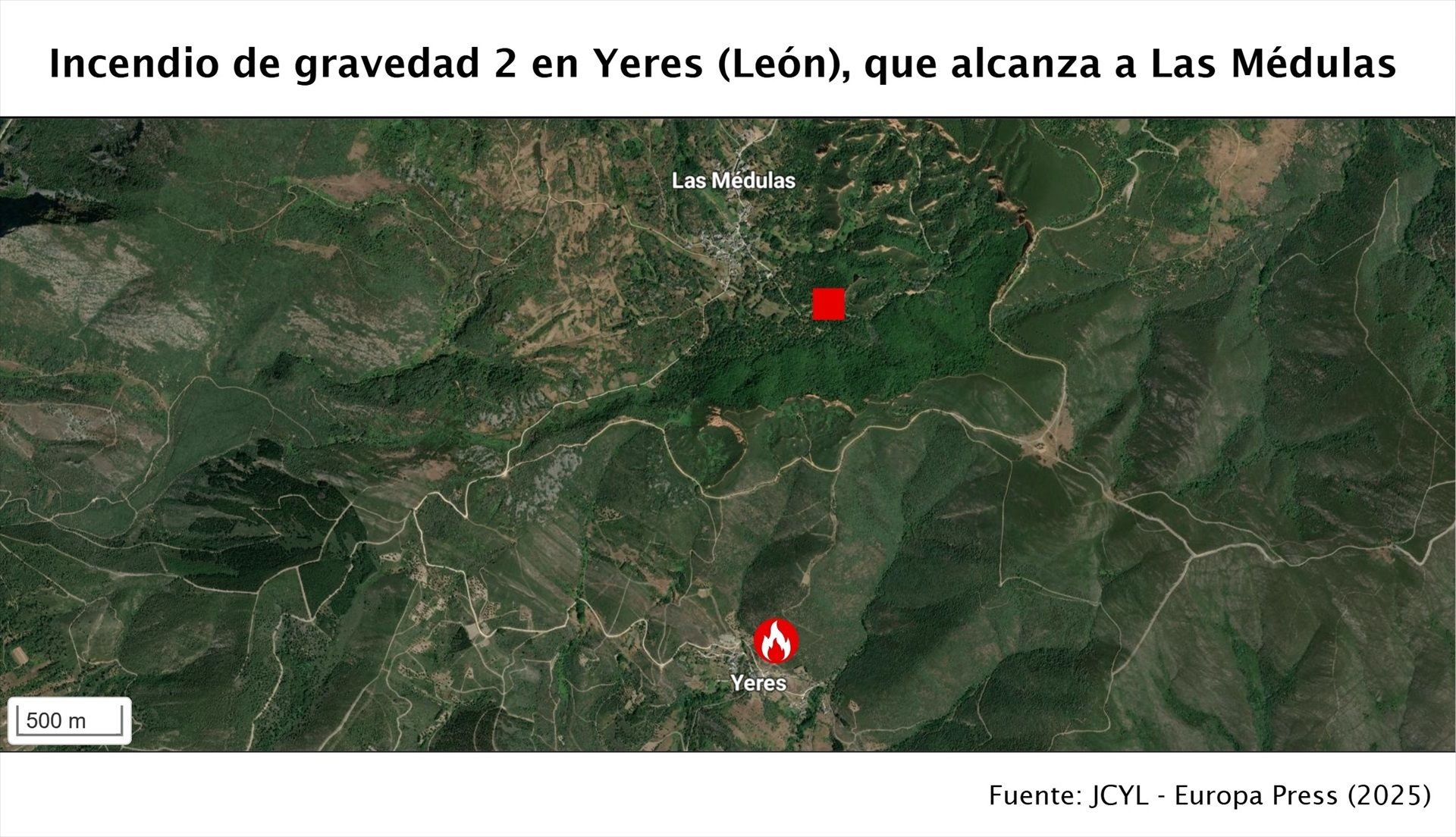 EuropaPress 6897576 mapa punto origen incendio yeres leon ya alcanza medulas