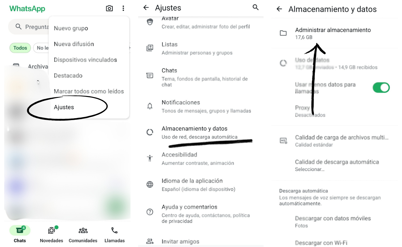 Paso a paso para liberar espacio antes de la actualización en Android. Elaboración propia.