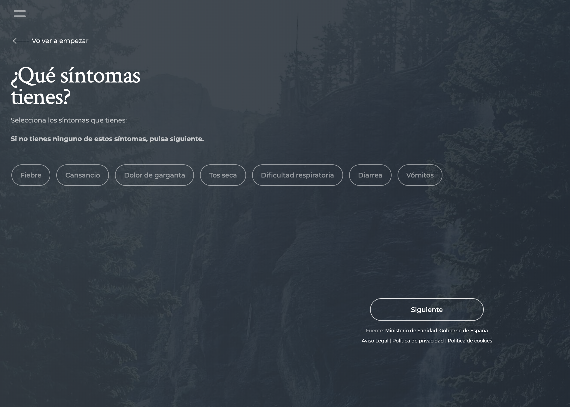 Web para saber si se tiene síntomas de coronavirus