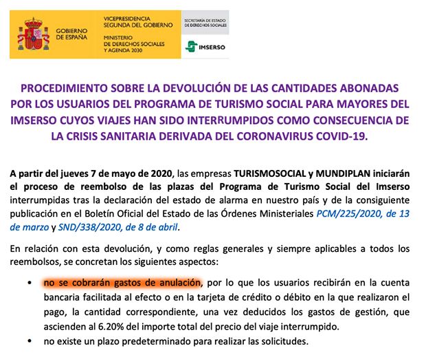 Proceso de reembolso del Imserso Proceso de reembolso del Imserso