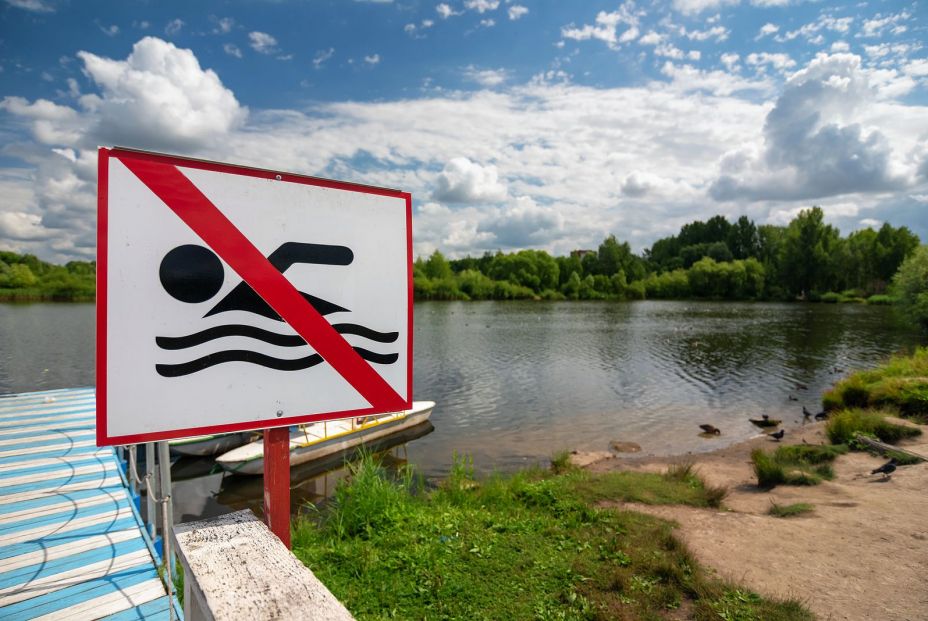 bigstock Sign Prohibiting Swimming In T 377630476
