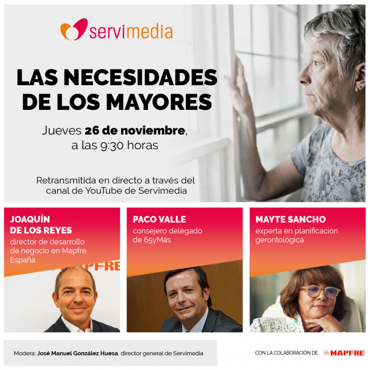 65Ymás, Servimedia y Mapfre analizan 'Las necesidades de los mayores' este 26 de noviembre