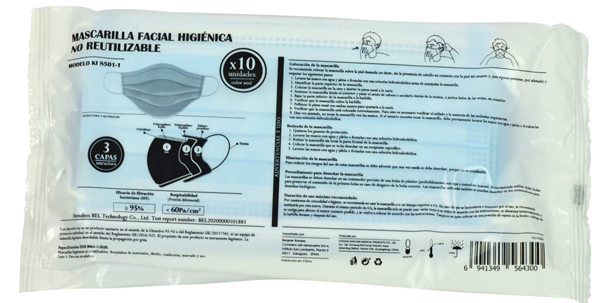 Bergner (Carrefour) Mascarilla facial higienica no reutilizable KI 8501-1