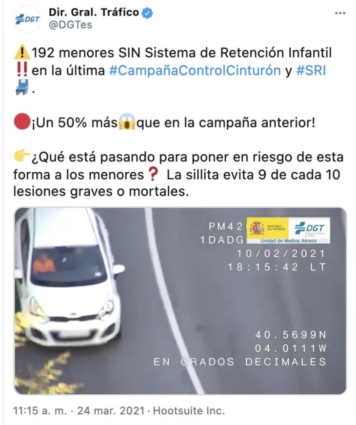 Tuit DGT aumenta el número de menores sin llevar el SRI Tuit DGT aumenta el número de menores sin llevar el SRI