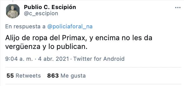 Tuit sobre el "alijo de ropa del Primark"