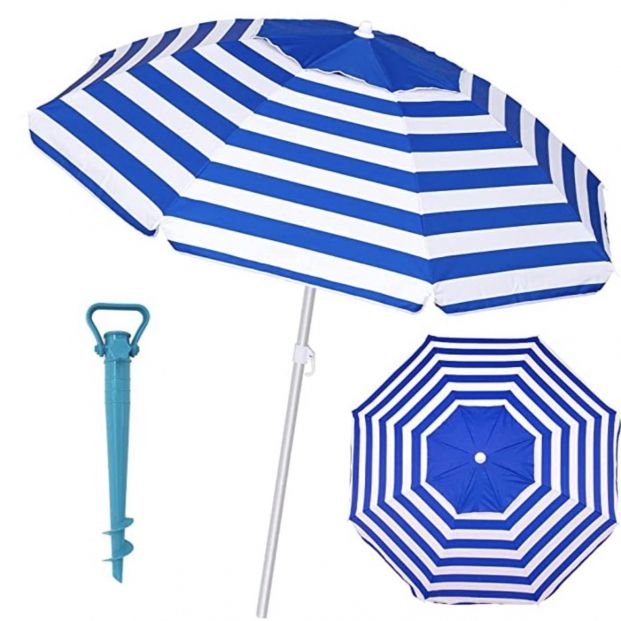 Pack sombrilla de playa antiviento de Lola Home (Foto. Amazon)