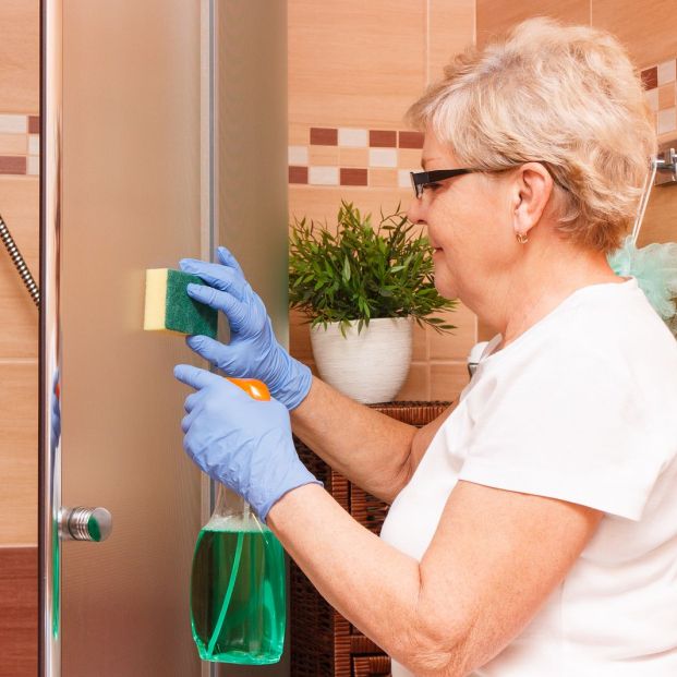 Mujer limpiando el baño (bigstockphoto) Mujer limpiando el baño (bigstockphoto)