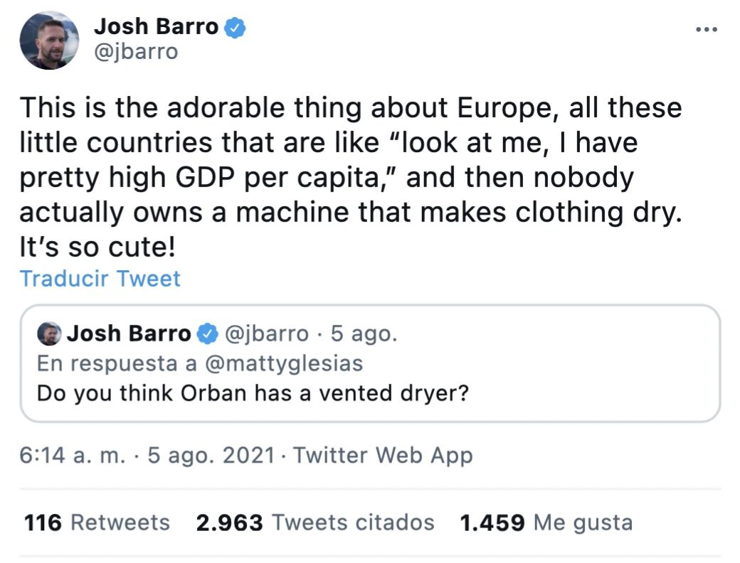 Un estadounidense se burla de los europeos por no usar secadora (Foto: Twitter)