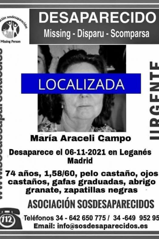 EuropaPress 4062805 hallan buen estado mujer 74 anos desaparecida viernes leganes EuropaPress 4062805 hallan buen estado mujer 74 anos desaparecida viernes leganes